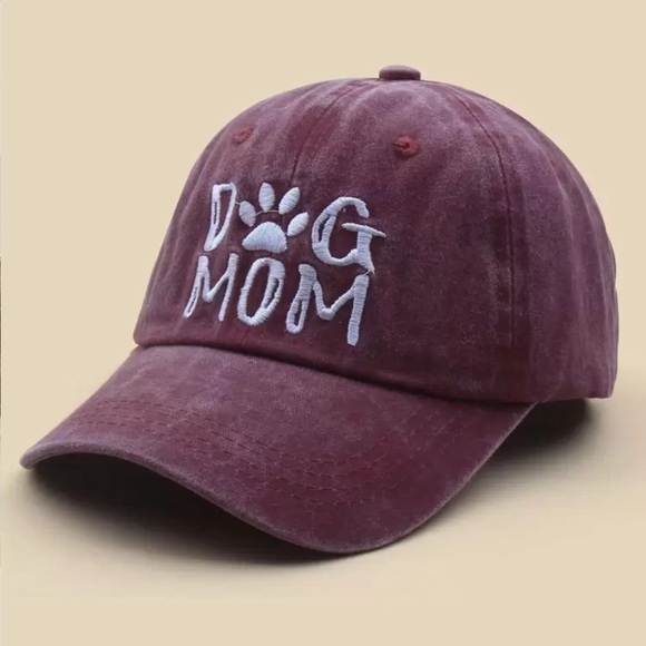 None Accessories - Dog Mom Embroidered Baseball Cap - Wine
